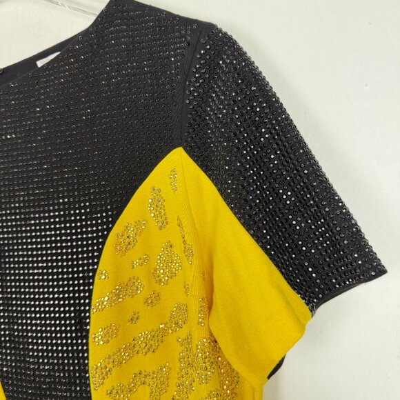 Versace Collection Yellow & Black Embellished Dress Short Sleeve Size 48 US 12 - Picture 3 of 16